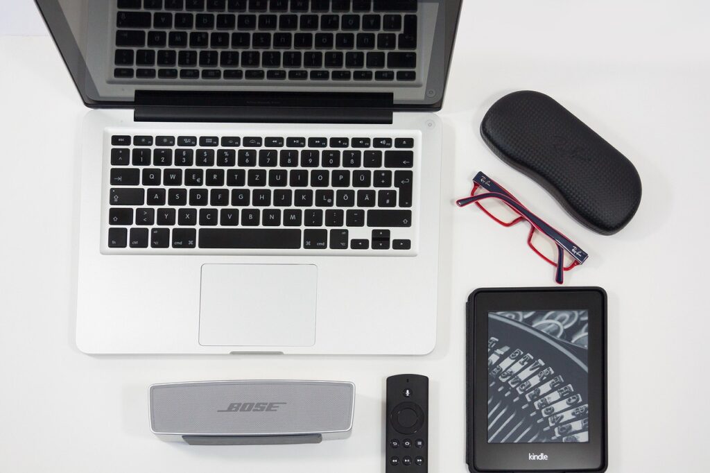 pc, mac book, glasses, case, speaker, remote control, e-book, glasses case, modern, still life, design, flat design, keyboard, reflection, laptop, mac book, mac book, mac book, mac book, mac book, speaker, remote control, e-book